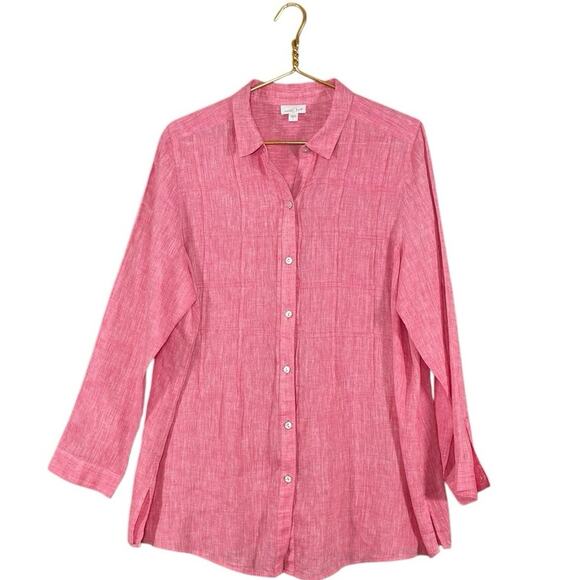 J.Jill 100% Linen Button Down Tunic | Red Pink Long Sleeve Shirt minimalist | L - Picture 9 of 10